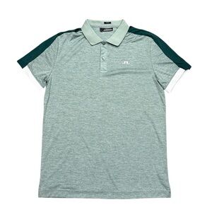 J.Lindeberg Heathered Sage Green Polo with Dark Green Shoulder Panels
